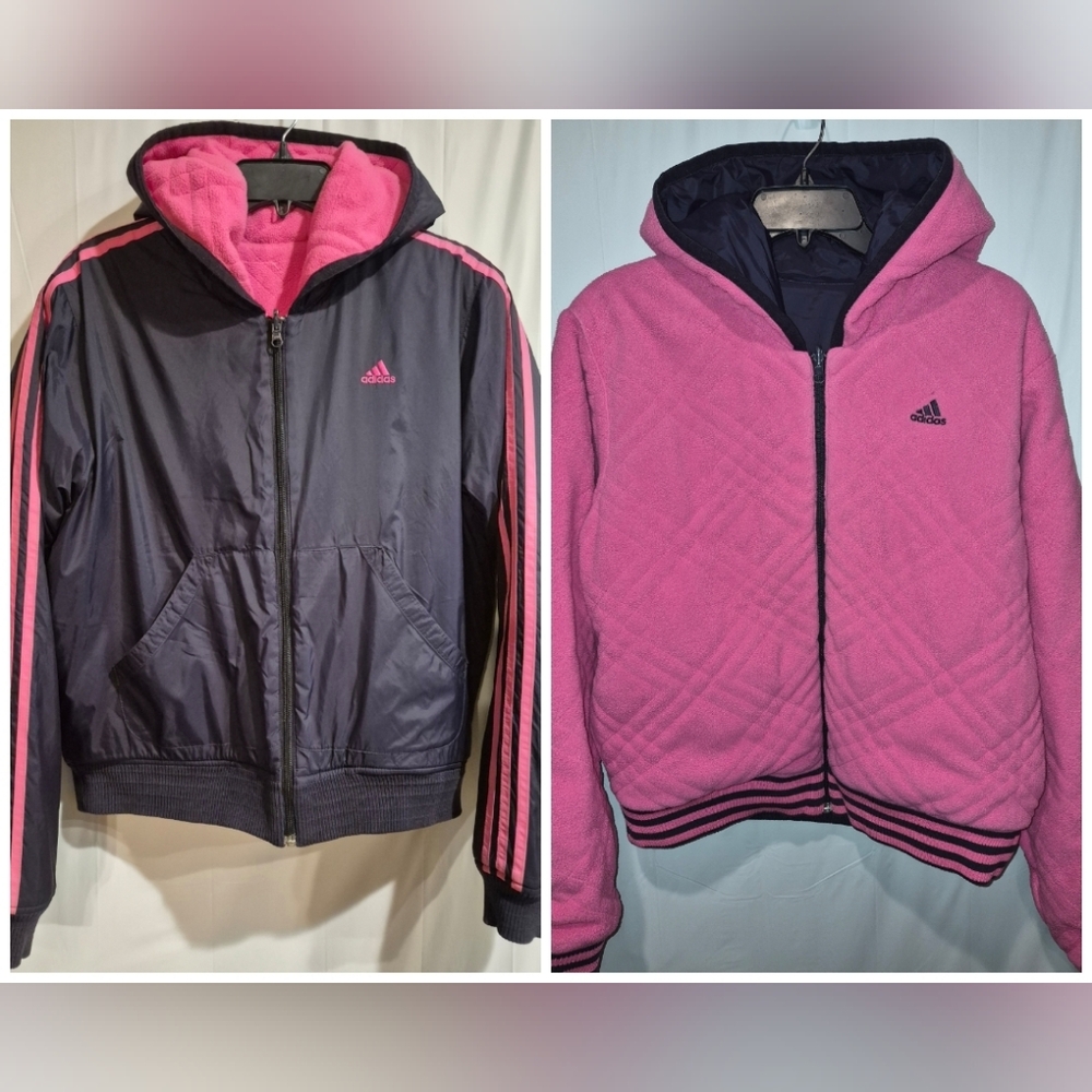 Adidas Pink and Navy Reversible Jacket Womens Size Large